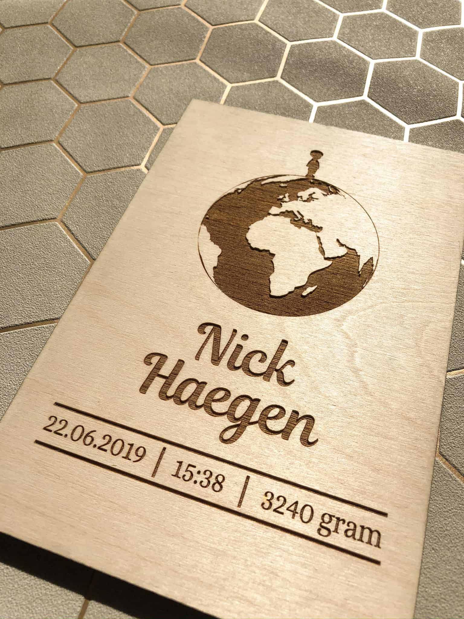 Houten Geboorteposter "Nick" - EpicWoodNL
